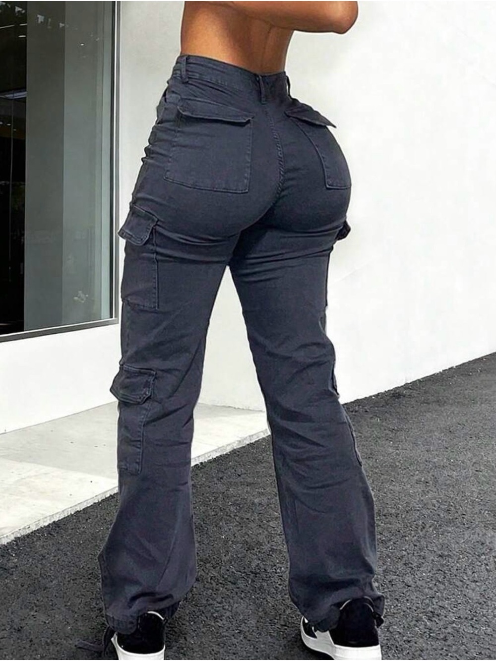 Women's Charcoal Cargo Pants with Ankle Ties
